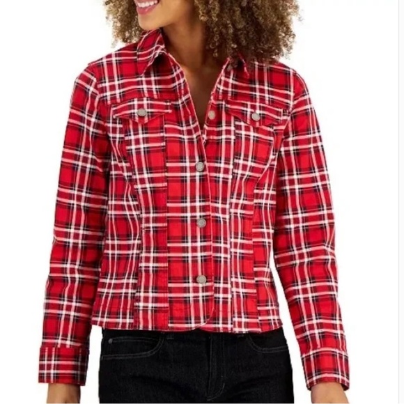 Charter Club Red Denim Plaid Jacket - Picture 4 of 15